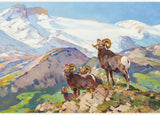 Adhesivo mural removible para pared, oveja carnero acuarela montaña, naturaleza, ilustraciones de área silvestre, bellas artes, granja/paisaje rural, rústico, para sala de estar,