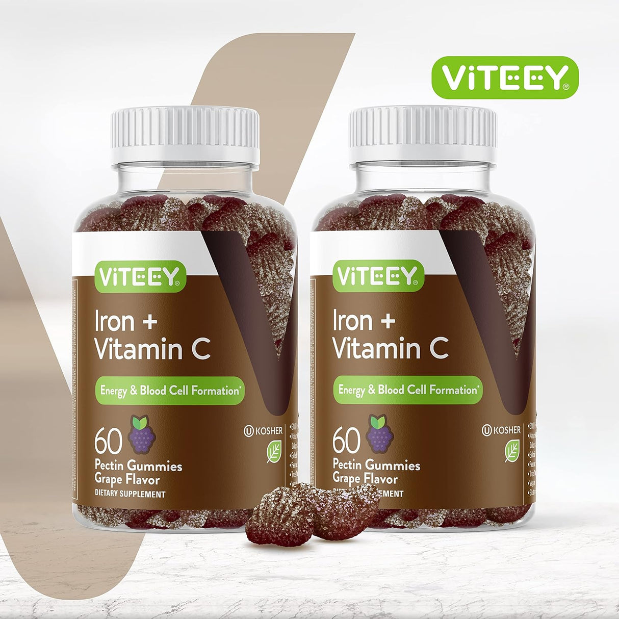 Suplemento Gomitas de hierro de 20 mg + vitamina C de 26 mg