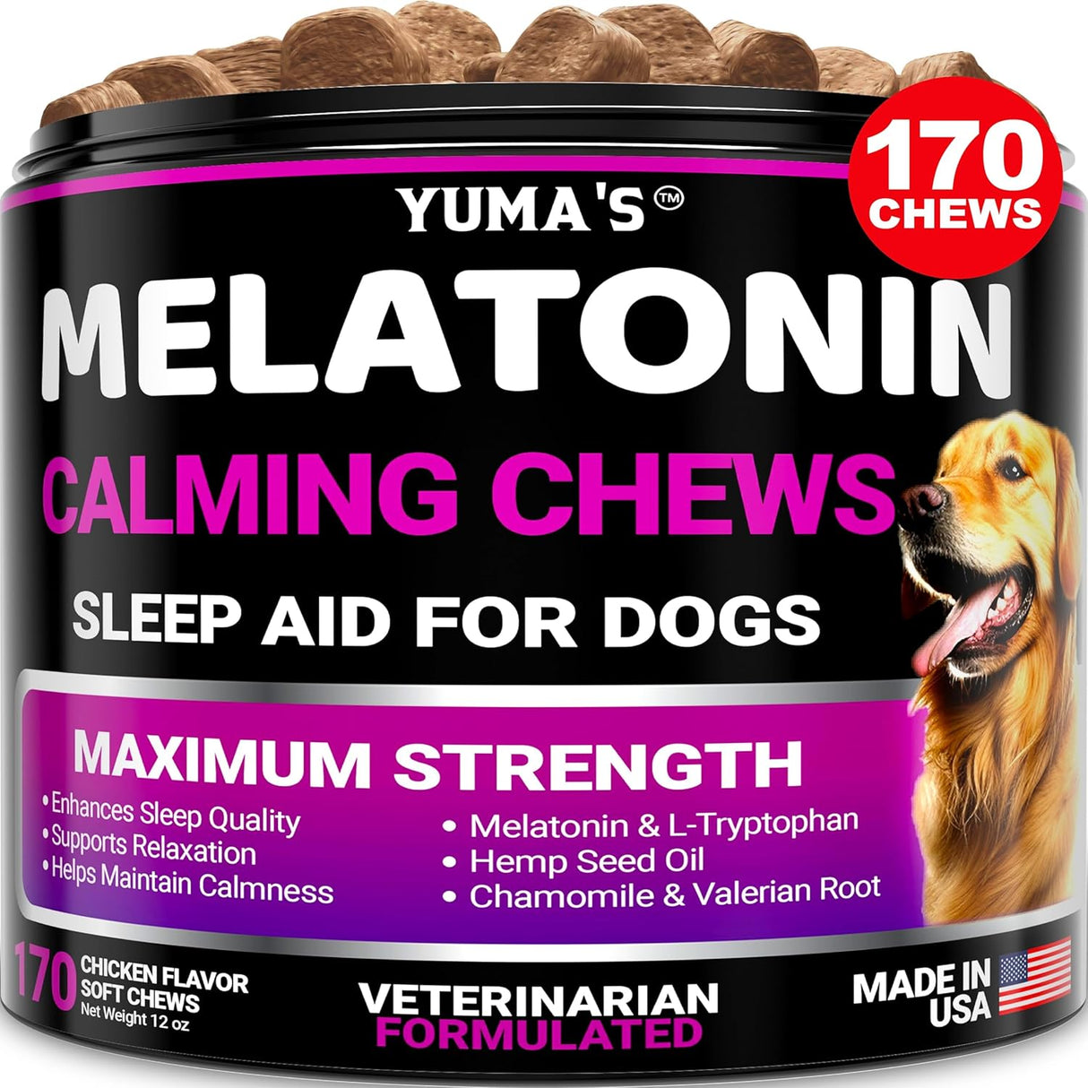Melatonina para Perros - 170 Chews - Alivio Estrés y Ansiedad