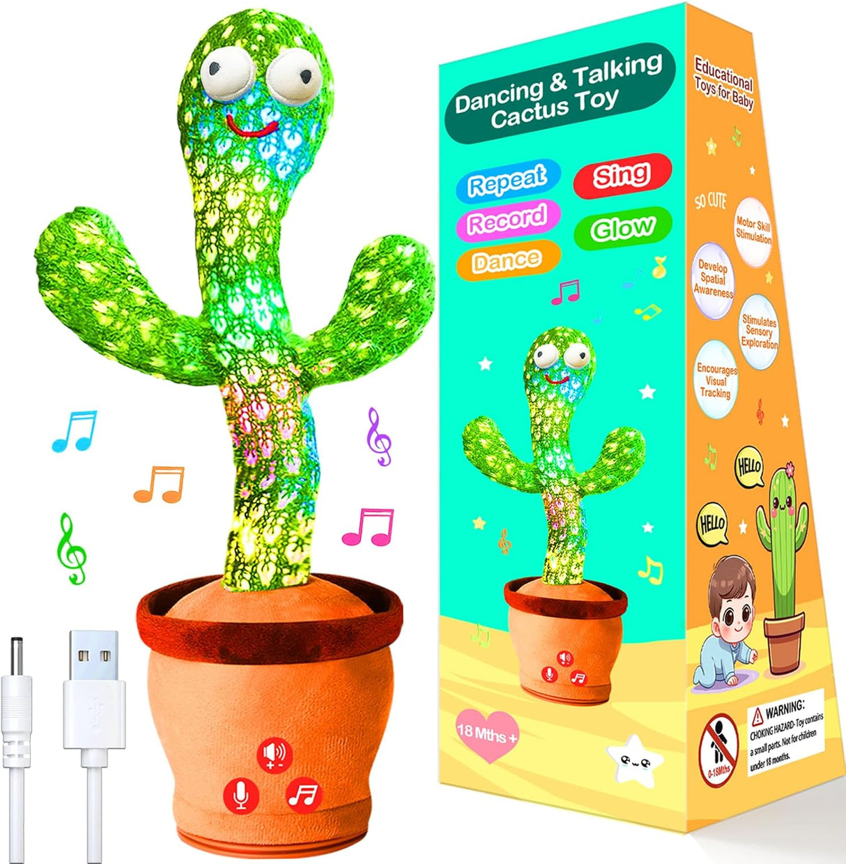 Juguete Cactus Interactivo, Recargable, Volumen Ajustable, Modelo X