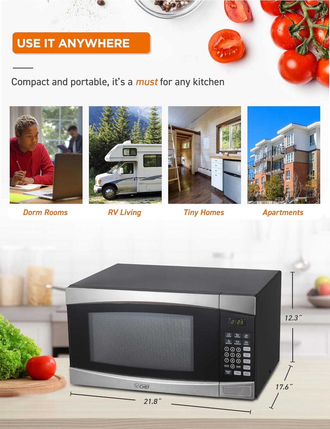 Microondas Comercial Chef 1.4 Pies Cúbicos 1100W, 10 Niveles