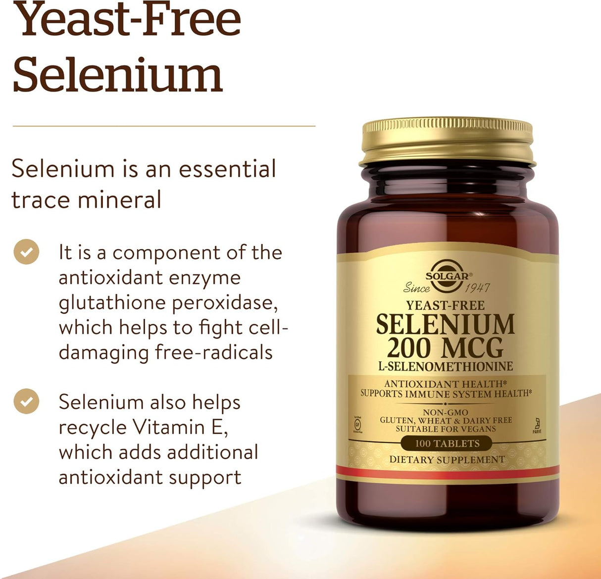 Suplemento Solgar Selenio libre de levadura 200 mcg