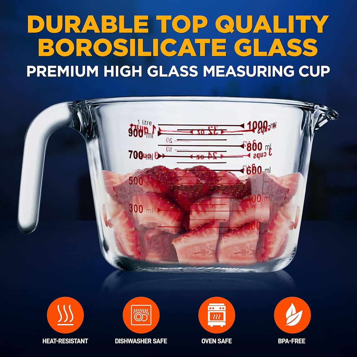 Vaso medidor de vidrio de 1 litro NutriChef