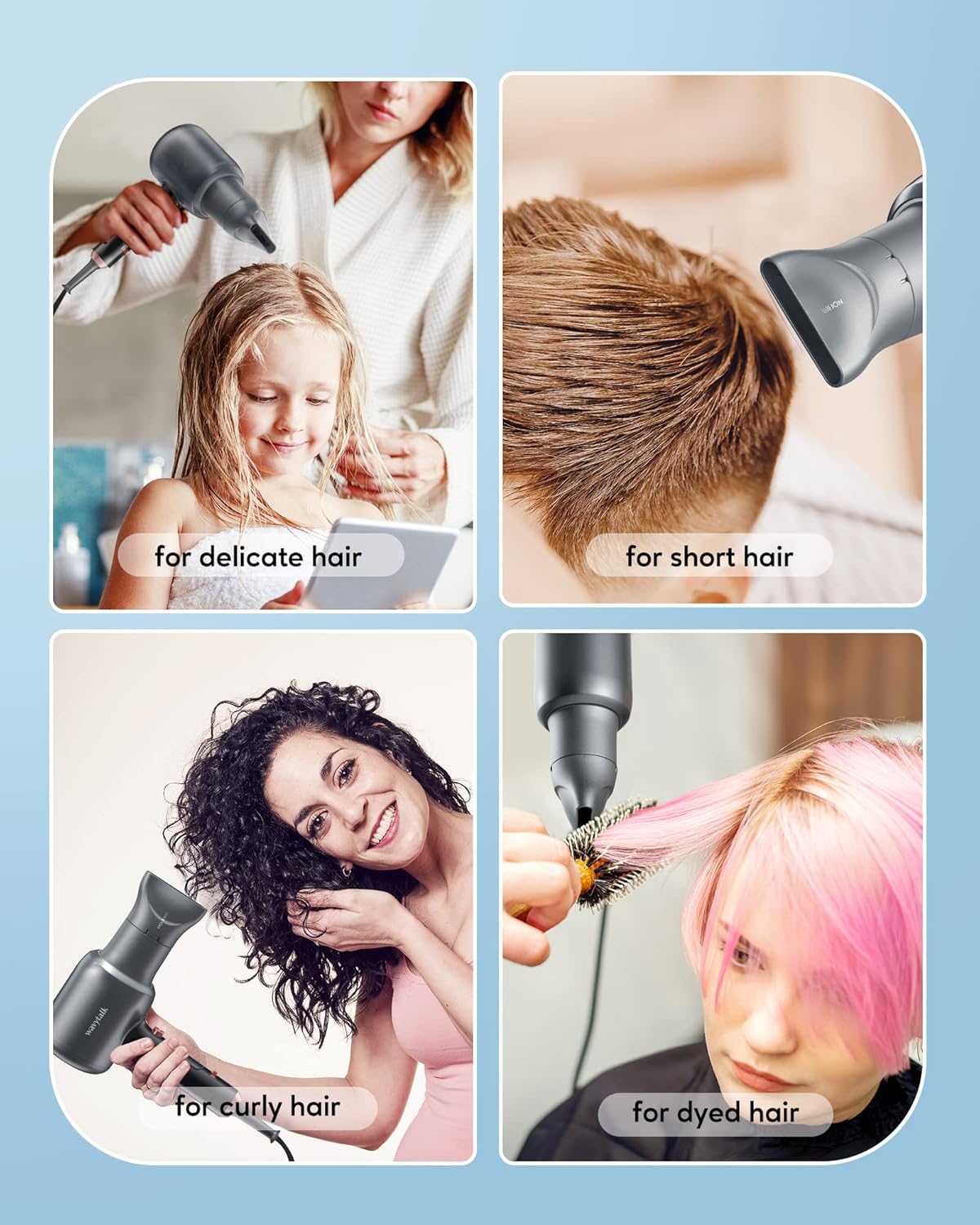 Secador de pelo iónico con difusor para cabello rizado