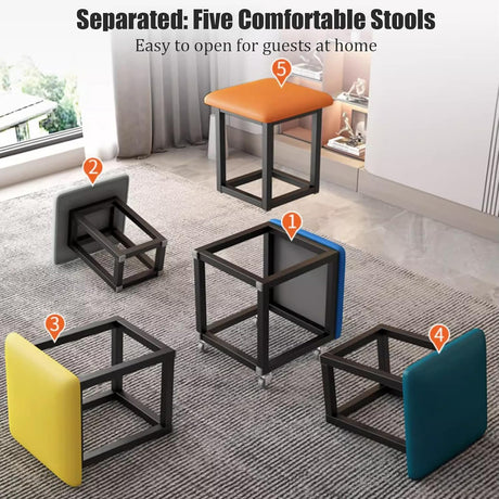 Otoman Cubo Plegable 5 en 1 con Ruedas y Asientos Apilables