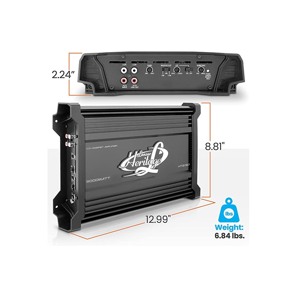 Amplificador de carro Mosfet monobloque negro LANZAR HTG157