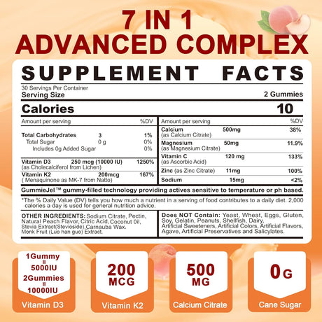 Vitamin D3 K2 Gummies 5000IU 10000IU Vegano 60u