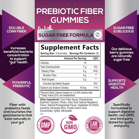 Suplemento de fibra sin azúcar para adultos Nature's Nutrition