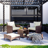 Pamapic Juego de 5 muebles de mimbre para patio, sillas de patio al aire libre con otomanas, muebles de conversación con coffetable para jardín y balcón (beige)