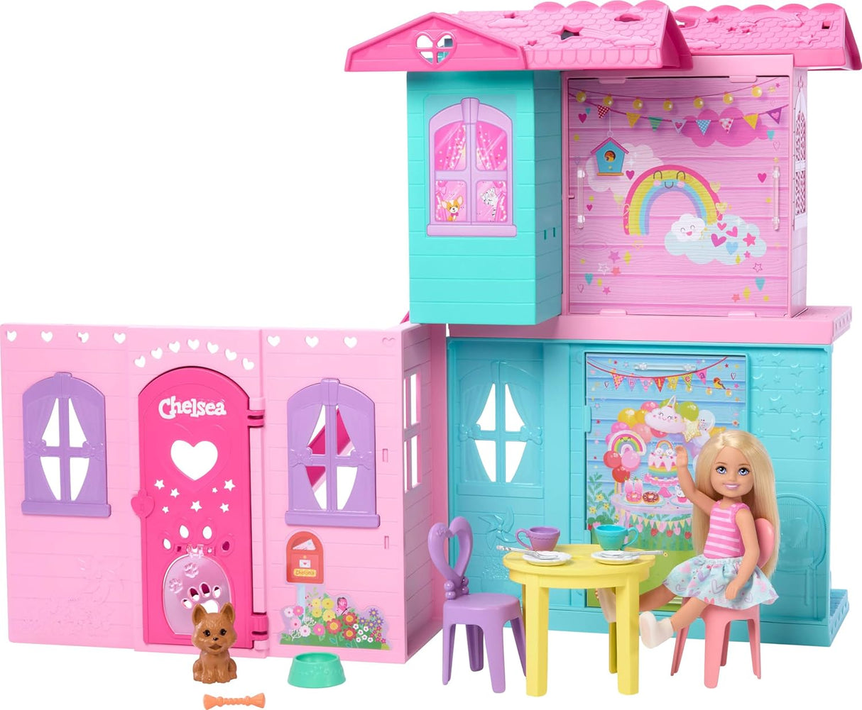 Casa de Muñecas Barbie Chelsea con 15+ accesorios, 5 áreas y tobogán