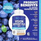Suplemento vitamínico para los ojos con luteína, zeaxantina, licopeno, arándano, quercetina y más, mezcla patentada totalmente natural que apoya la visión y la salud macular, 60 cápsulas