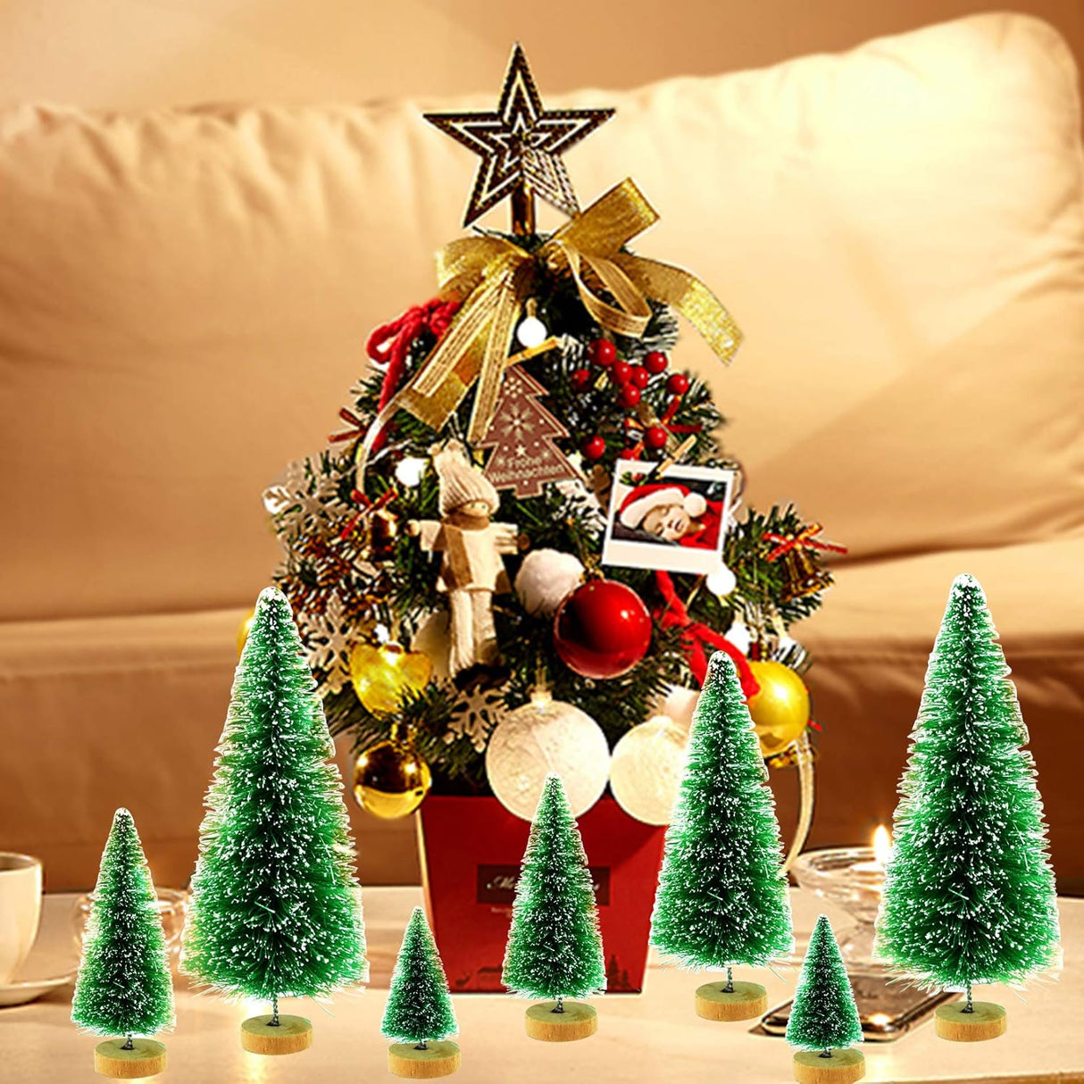 Yookat 40 Piezas Mini Árboles de Navidad con Base de Madera