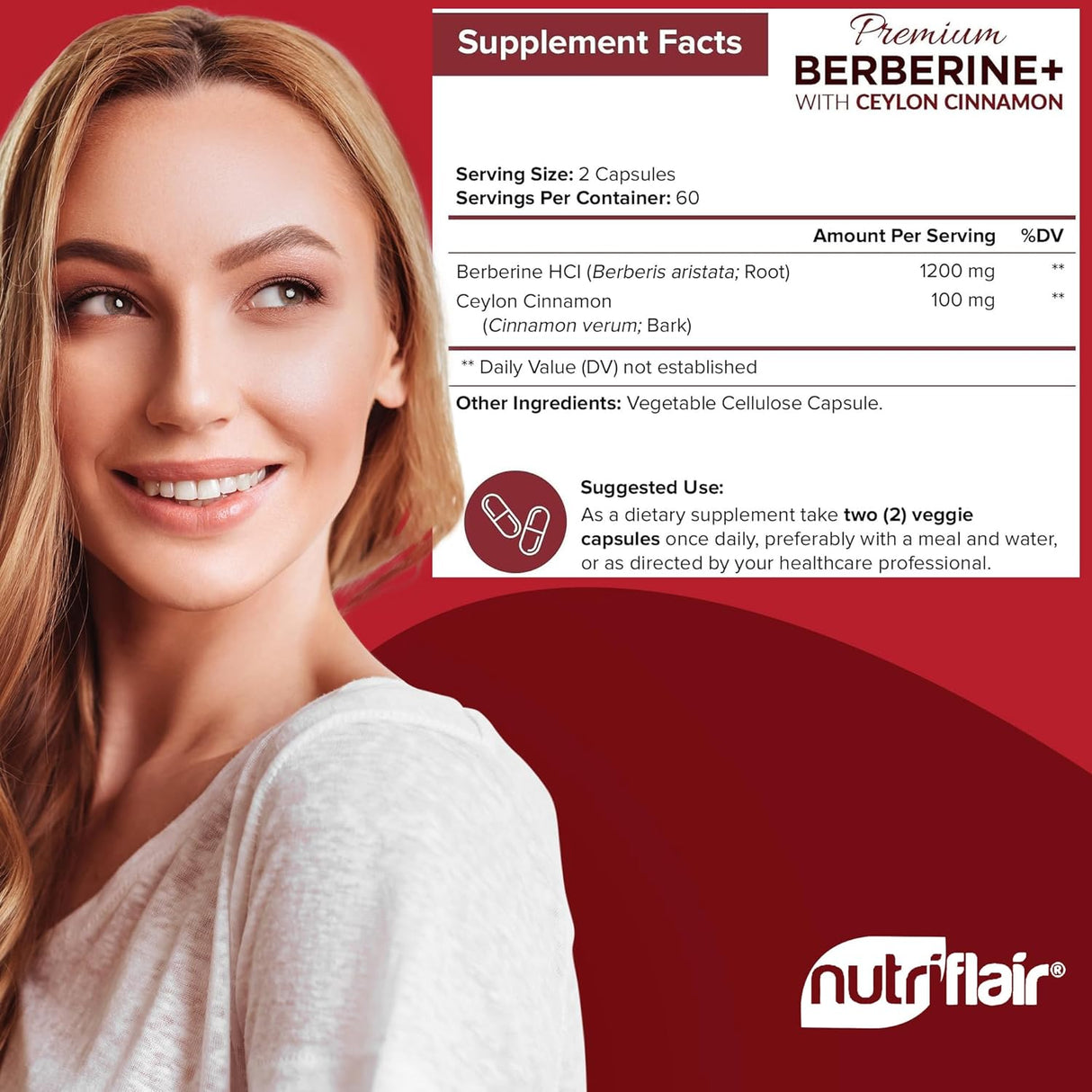 NutriFlair Berberina HCL prémium de 1200 mg, 120 cápsulas