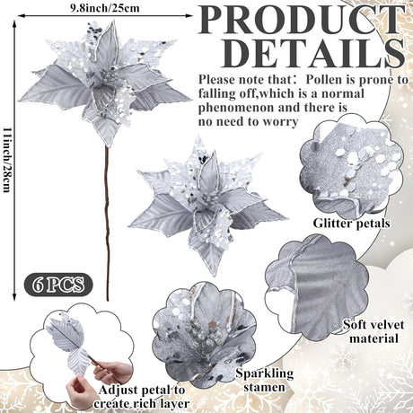 Flores Poinsettia Artificial Hotop 6 Pcs 11 Pulgadas Decorativas
