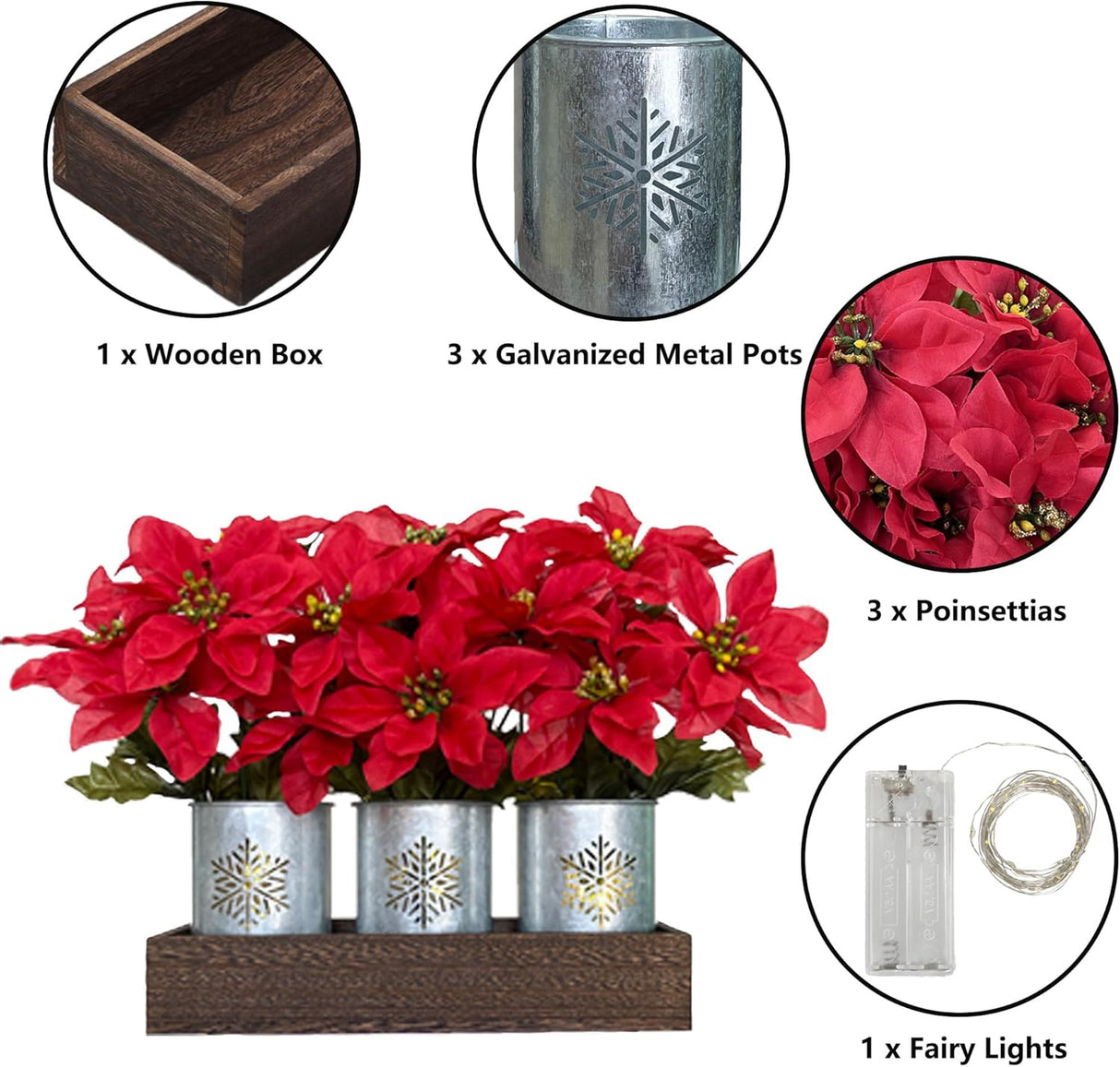Flores Artificiales de Poinsettia, Decoración LED, Modelo 2023