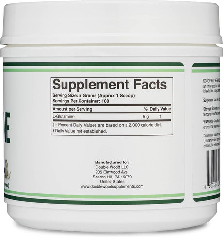 L-Glutamina en polvo 1.1lbs Double Wood, Keto, Vegano, 100 Serv.