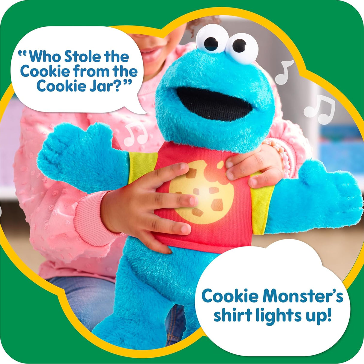 Peluche Cookie Monster 33 cm, Just Play, relleno reciclado, 18+ meses