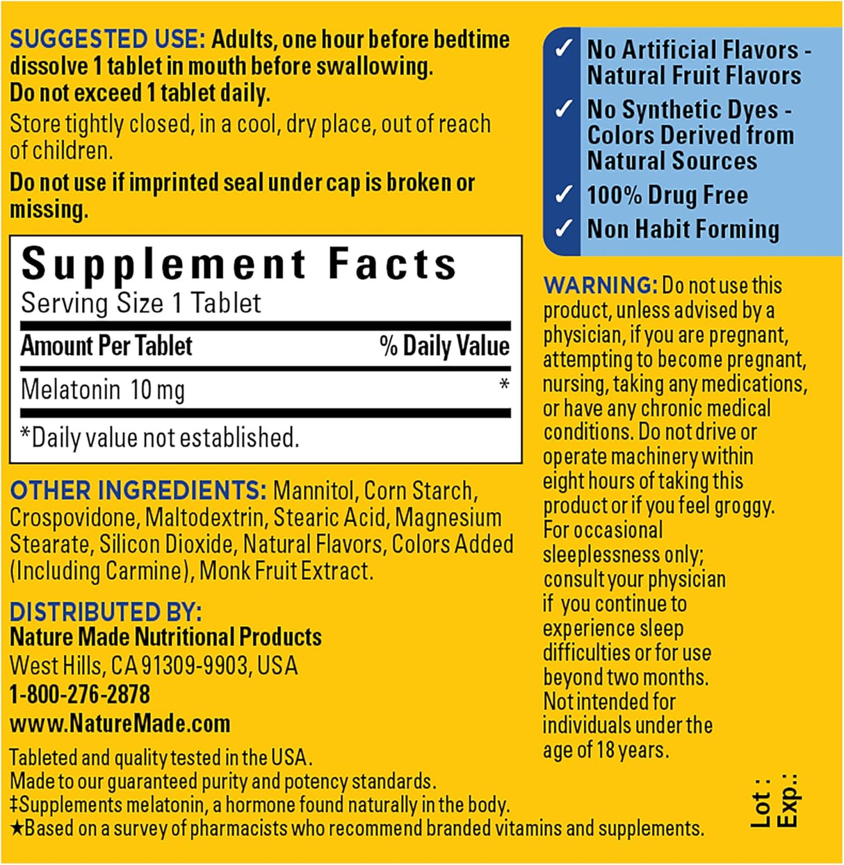 Suplemento Melatonina de disolución rápida de 10 mg  45 tab