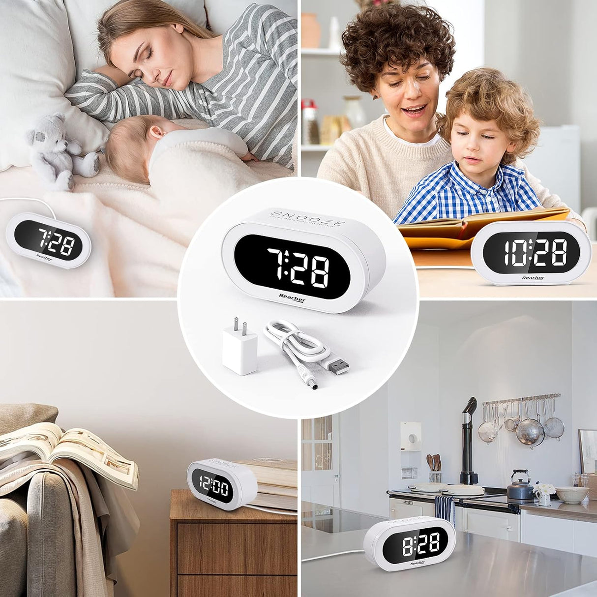 Reloj Despertador LED Digital con Snooze y Brillo Ajustable