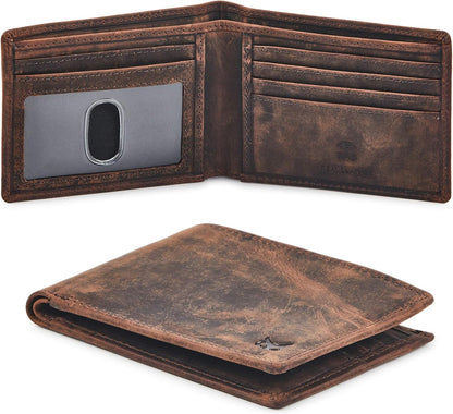 Billetera Bifold de Cuero Real RFID - Slim Minimalista, Crazy Horse