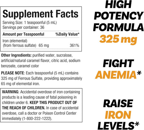 Sulfato Ferroso Líquido 65mg Hierro Llorens Care 6 oz