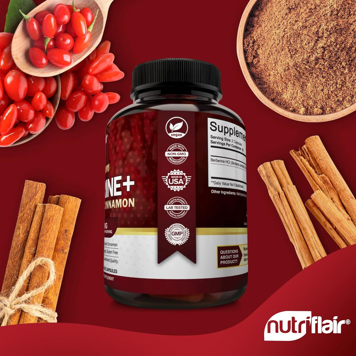NutriFlair Berberina HCL prémium de 1200 mg, 120 cápsulas