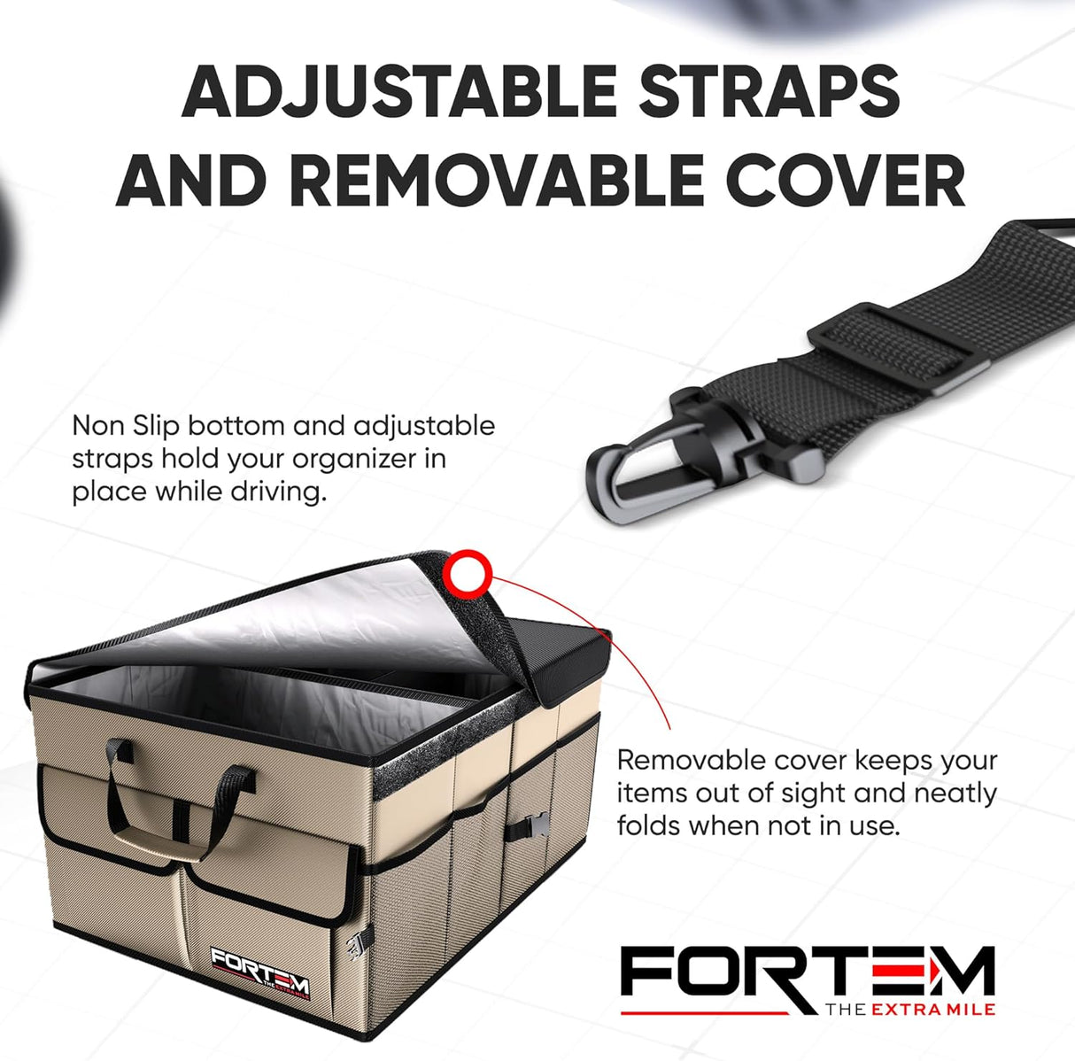 Organizador de Maletero FORTEM, Colapsable 65L, Antideslizante