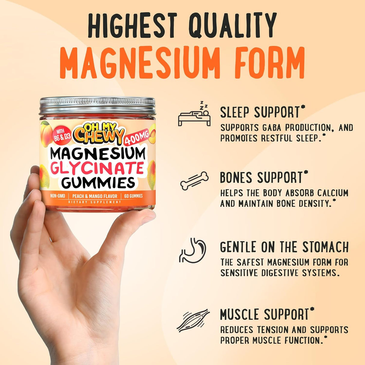 Gomitas de Magnesio Glycinate 400MG - Calm y Sueño, 120