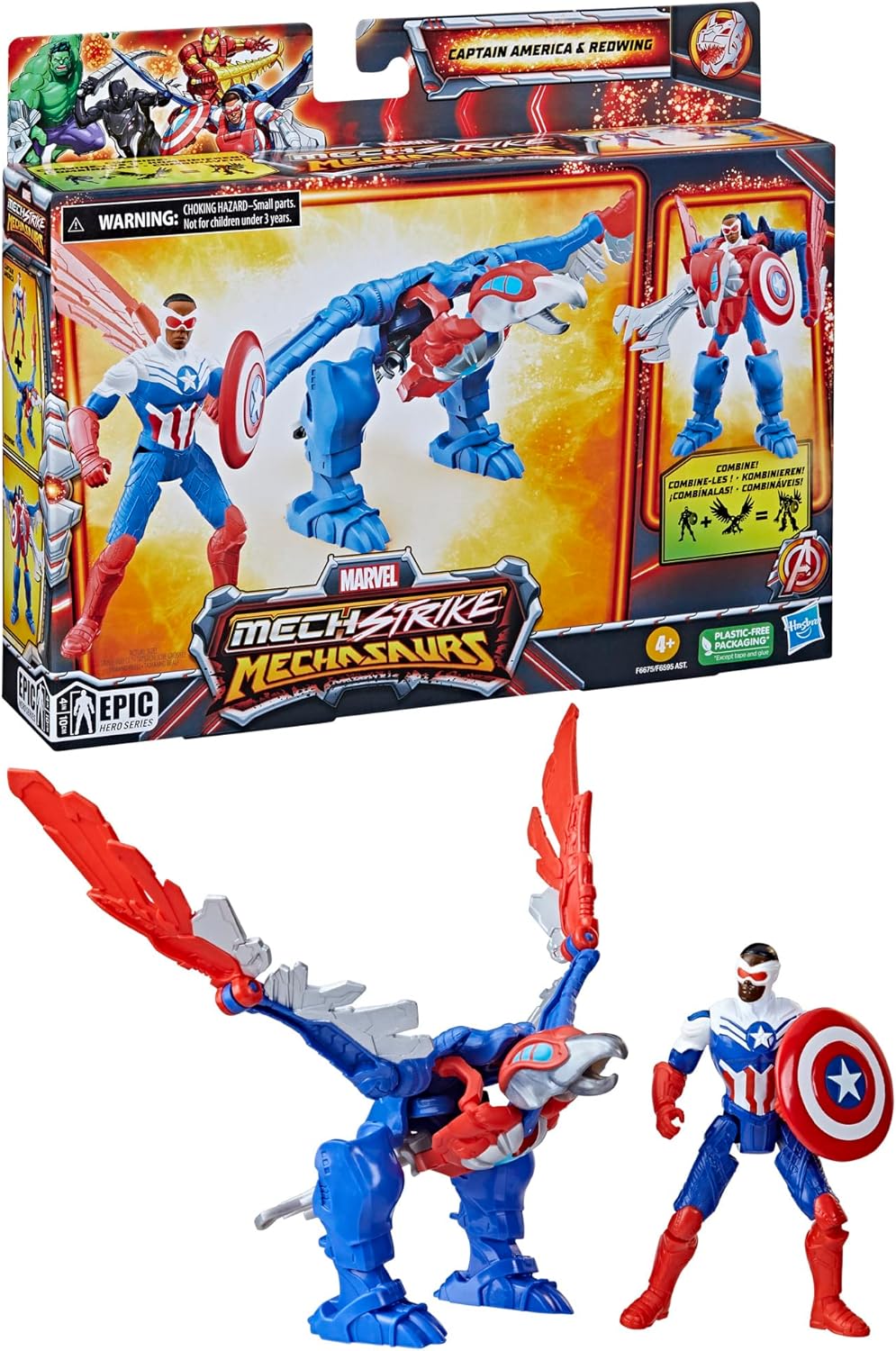 Figuras de acción Mechasaurs, Capitán América y Redwing