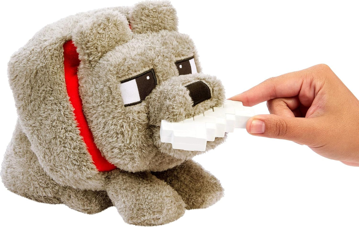 Peluche Mattel Minecraft Dennis el Lobo con Acción y Sonido, Food Mode