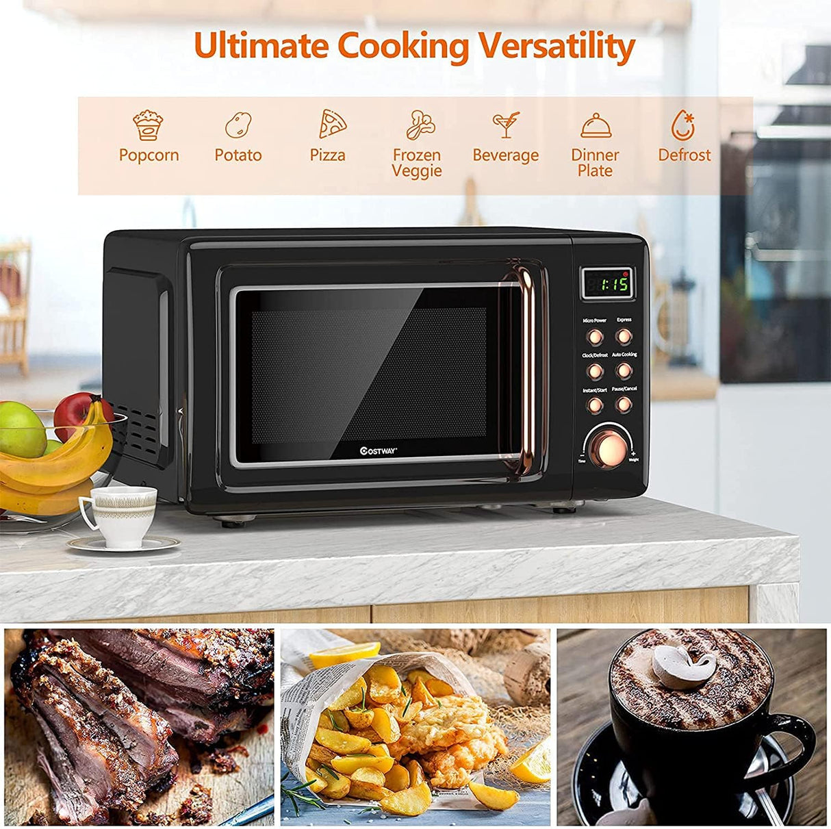Horno Microondas Compacto Moccha 0.7Cu.ft 700W, Funciones