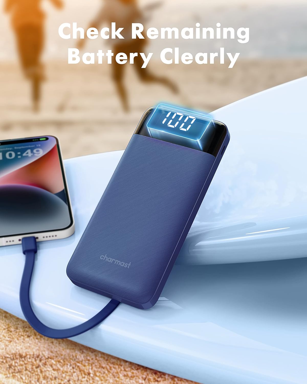 Cargador Portátil con Cables Integrados Slim 10000mAh 3A 6 Salidas