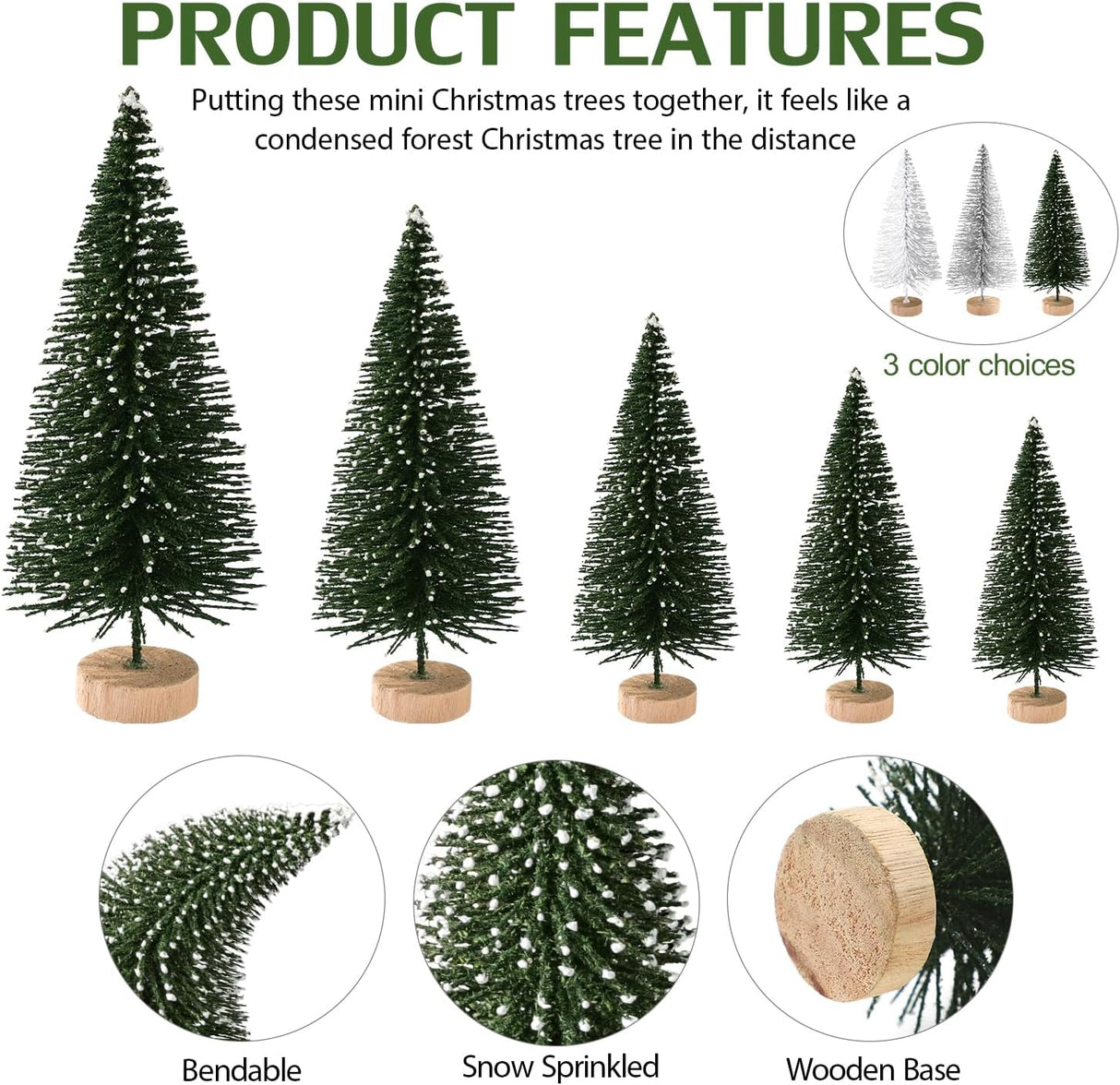 30 Piezas Mini Árboles de Navidad Artificiales con Base de Madera