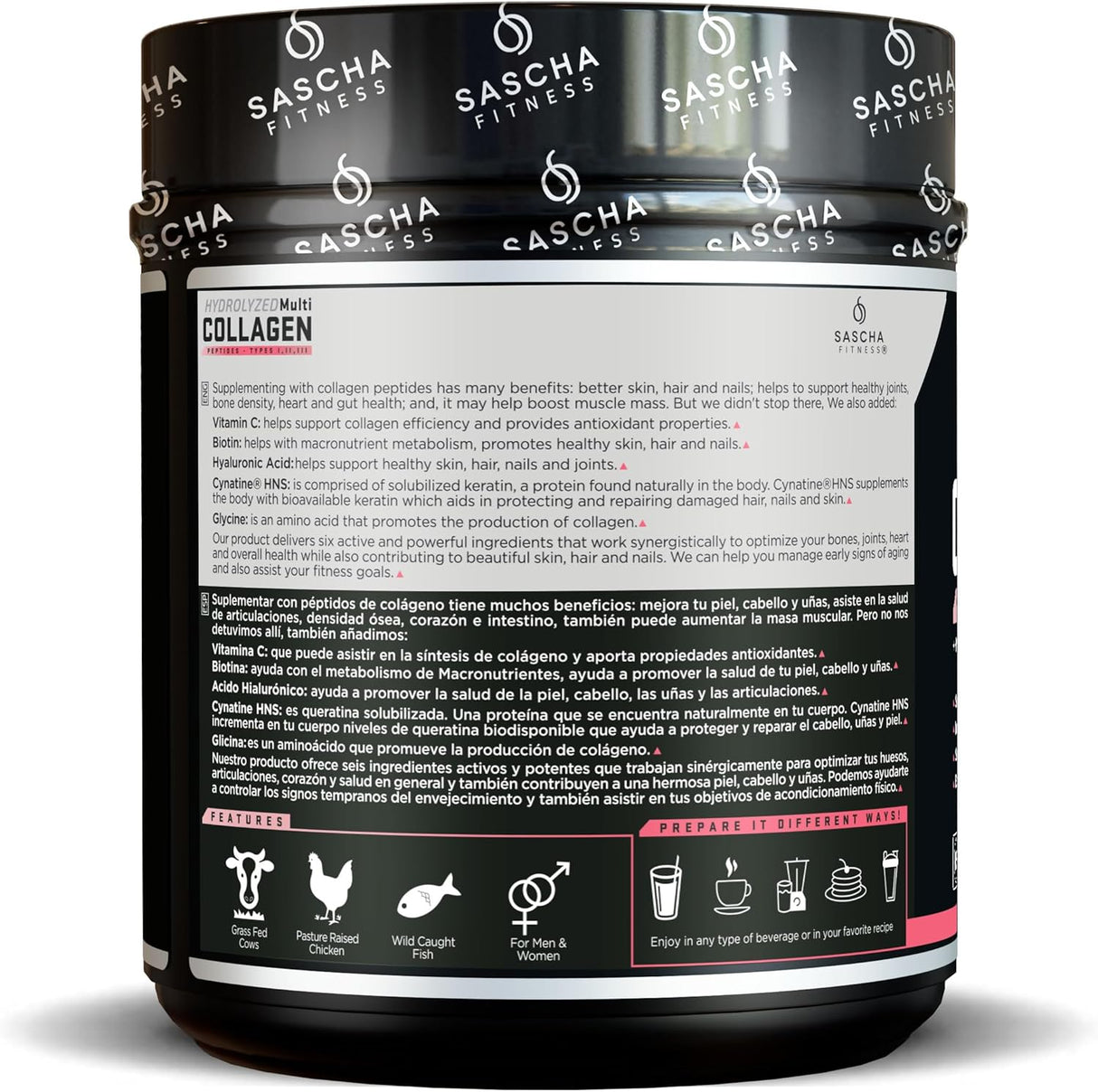 SASCHA FITNESS Collágeno Hidrolizado con Ácido Hialurónico Biotina