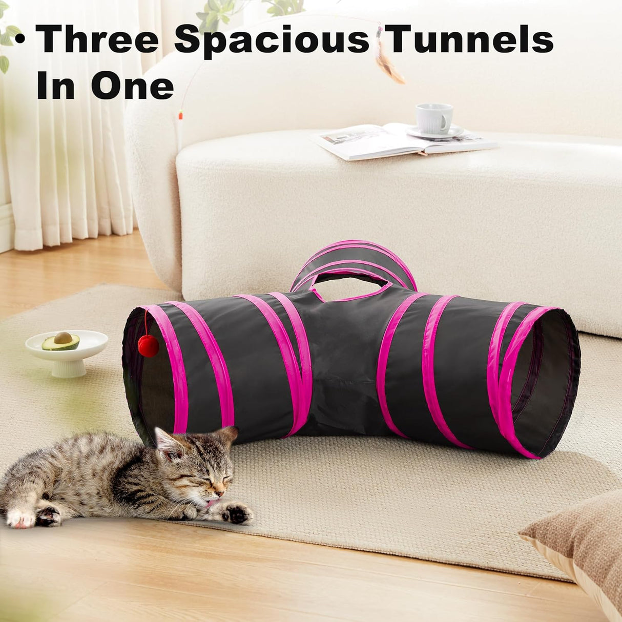 Túnel para gatos 3 vías Love's Cabin, juguete con pelota y agujero