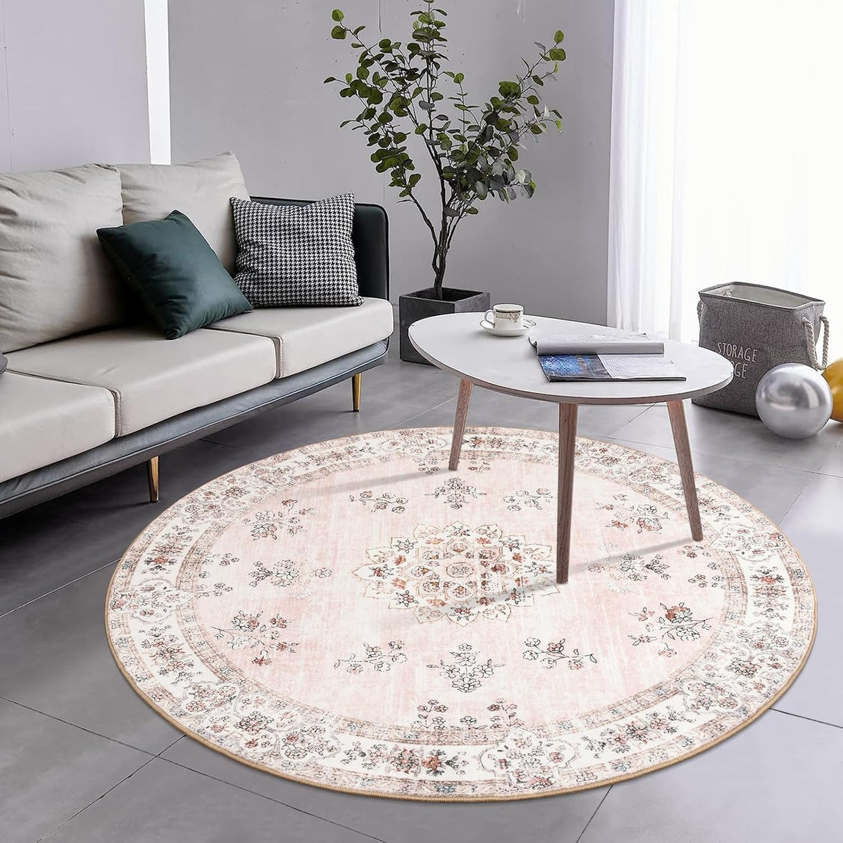Alfombra redonda lavable a máquina de 4 pies suave floral
