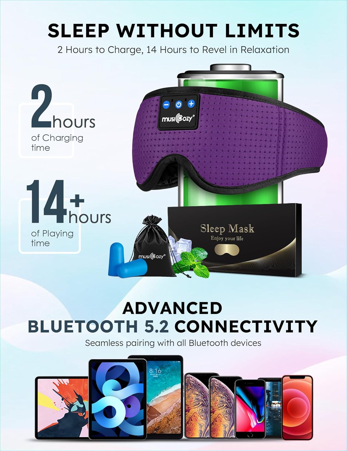 Máscara de Sueño con Auriculares MUSICOZY, 3D, Inalámbrica