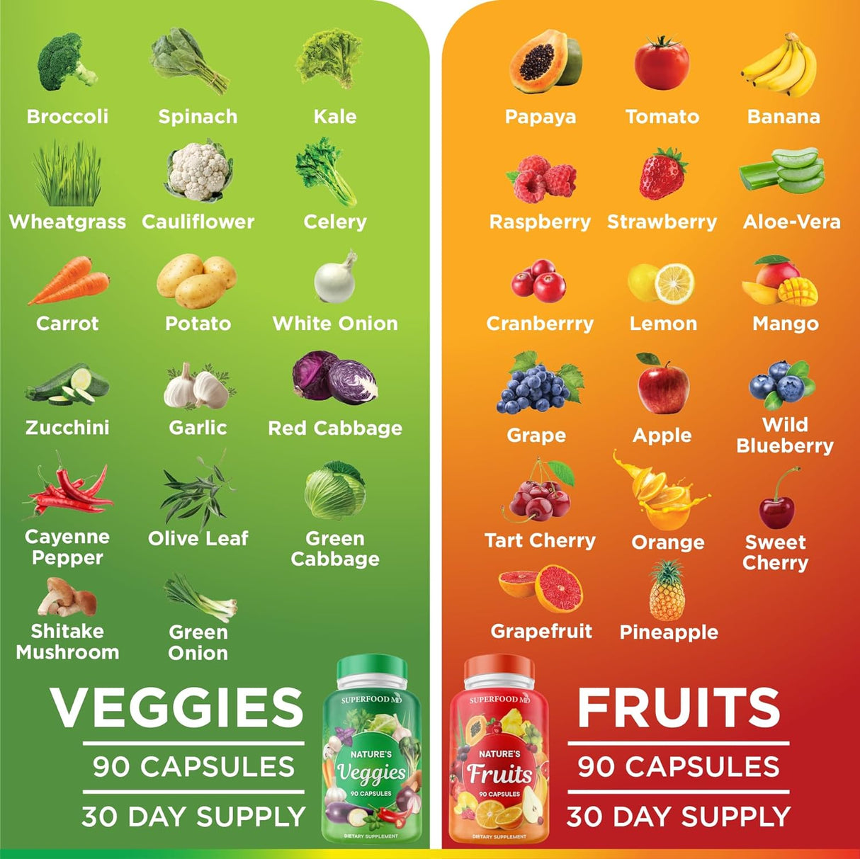 Suplemento de frutas y verduras 90 frutas y 90 cápsulas