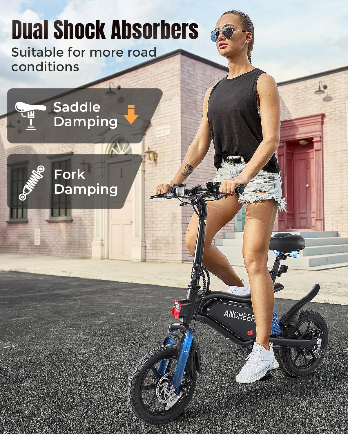 Bicicleta Eléctrica Plegable ANCHEER 14, 350W, 22MPH, UL 2849