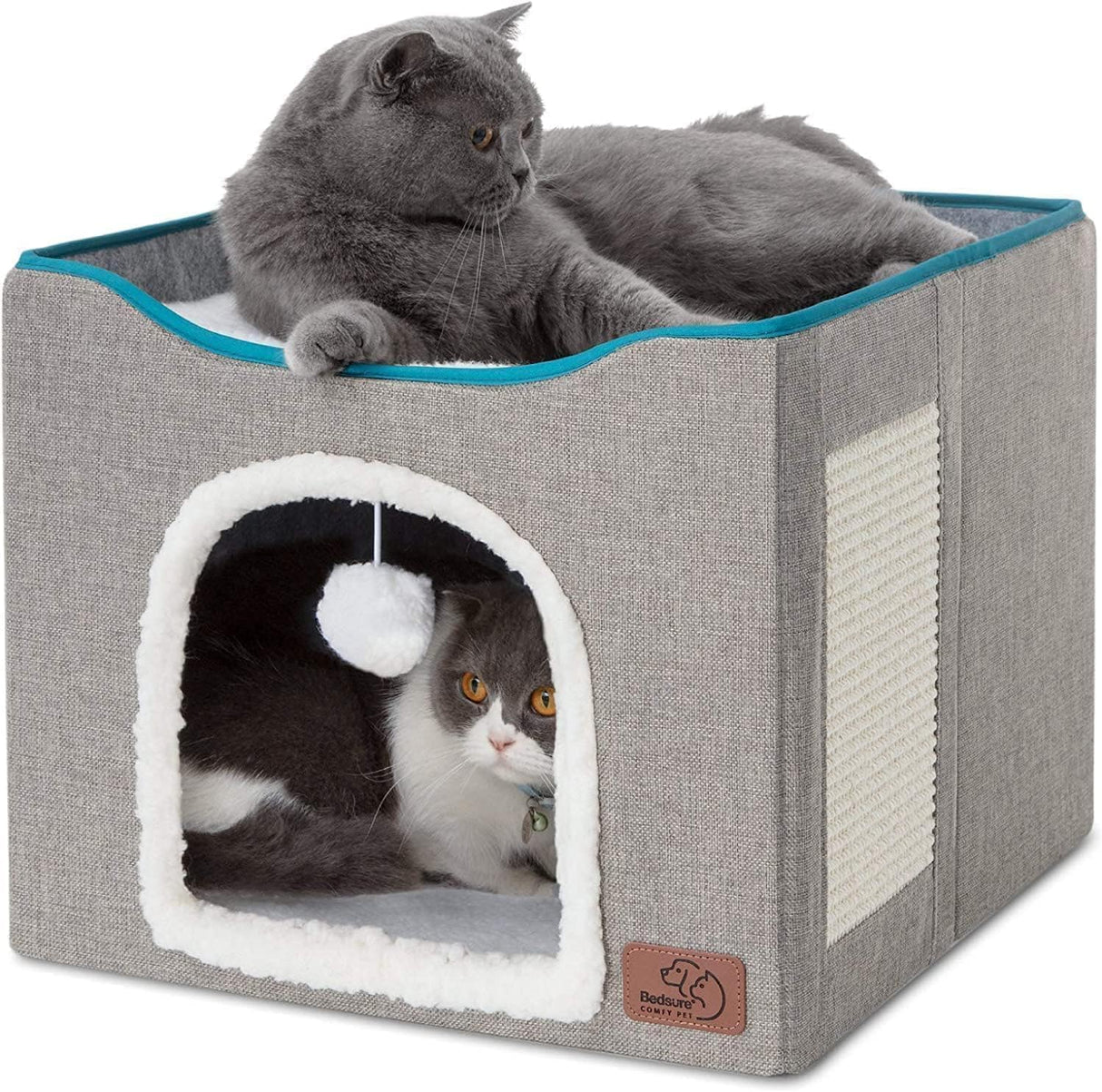 Cueva para Gatos Bedsure, con Bola y Rascador, 16.5x16.5x13