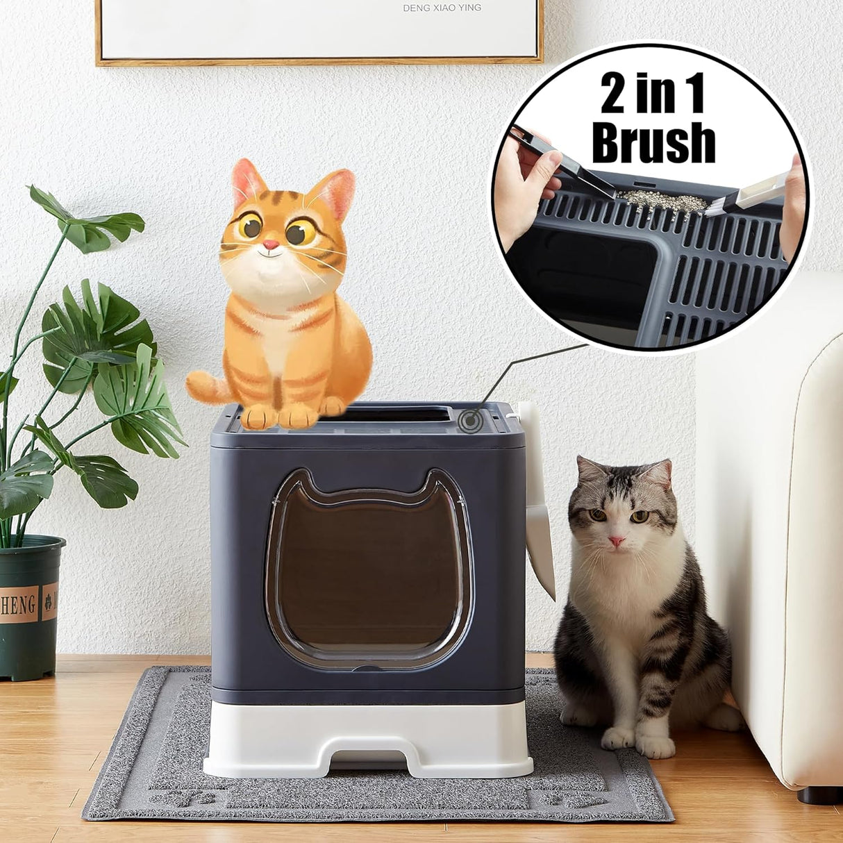 Caja de arena plegable para gatos con tapa tamizadora Vealind