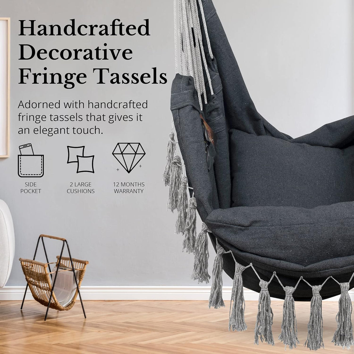 Silla Hamaca KOMOREBI - 60x47 - Algodón, 2 Cojines, Macramé