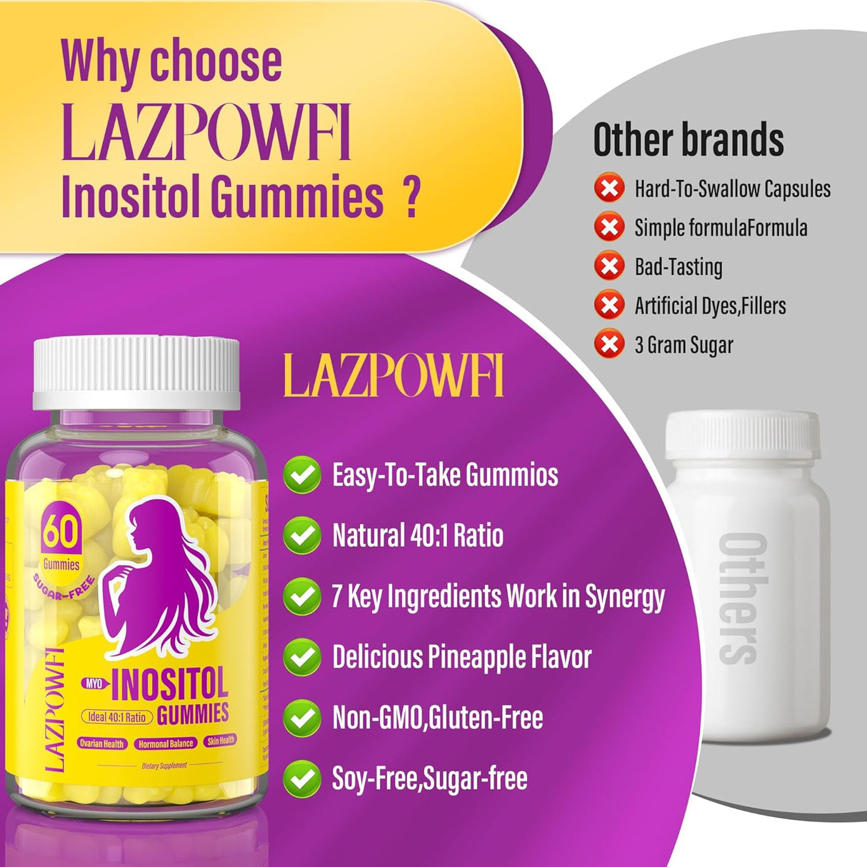 Suplemento de Inositol con Vitamina D3 y Magnesio, 30 días