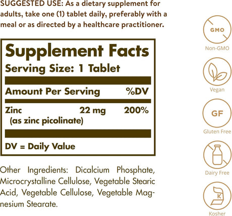 Suplementos Alimenticio Picolinato de zinc de 22 mg 100 tab