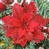 Flores Poinsettia Artificiales con Clips y Tallos, 15 Pcs