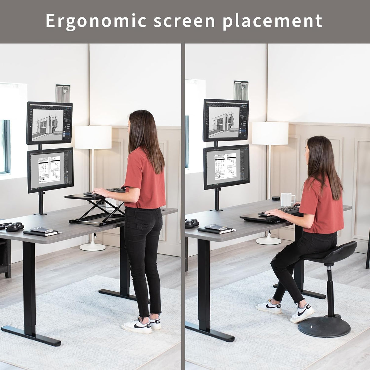 Soporte de Monitor Doble VIVO, Ajustable, STAND-V002T