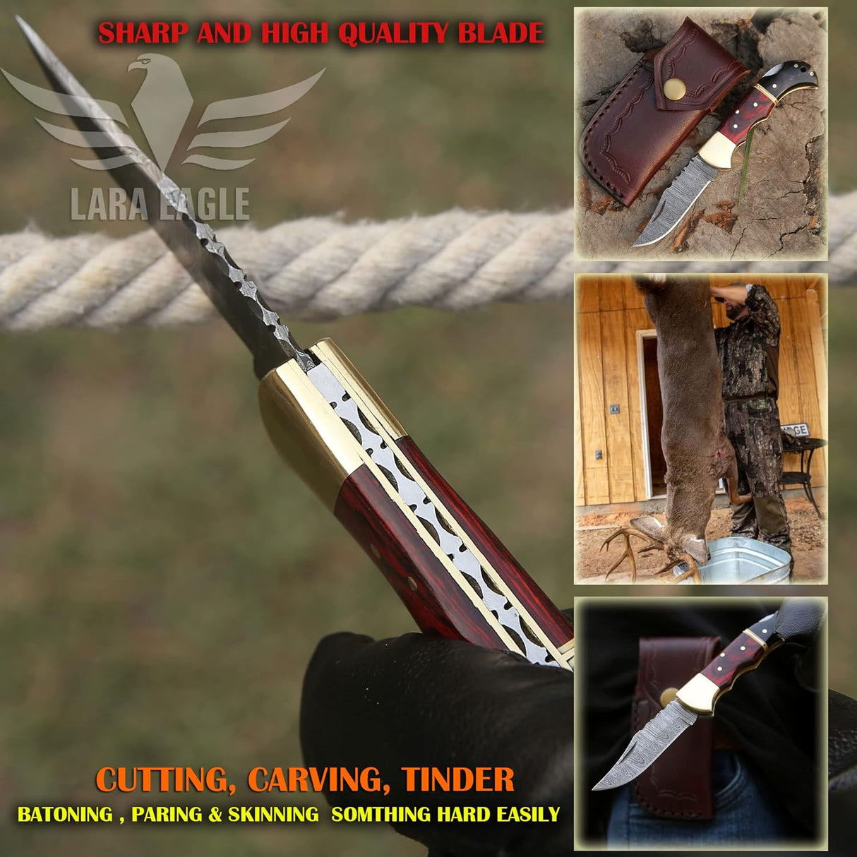Cuchillo de bolsillo de caza plegable de acero sólido