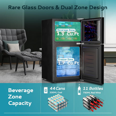 Mini refrigerador de doble puerta con congelador EUHOMY