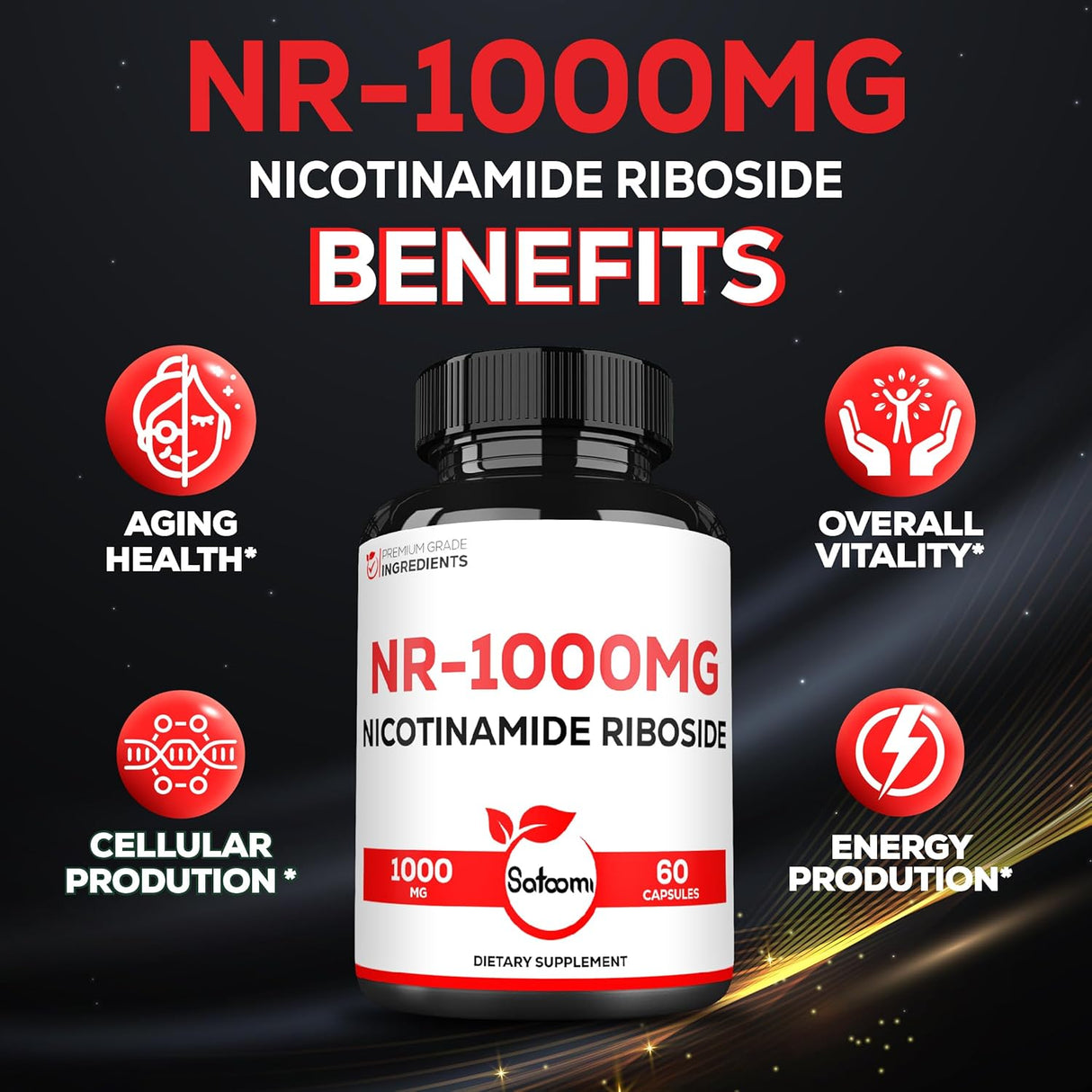 Suplemento 1000mg NAD Nicotinamida Ribósido, 60 cápsulas