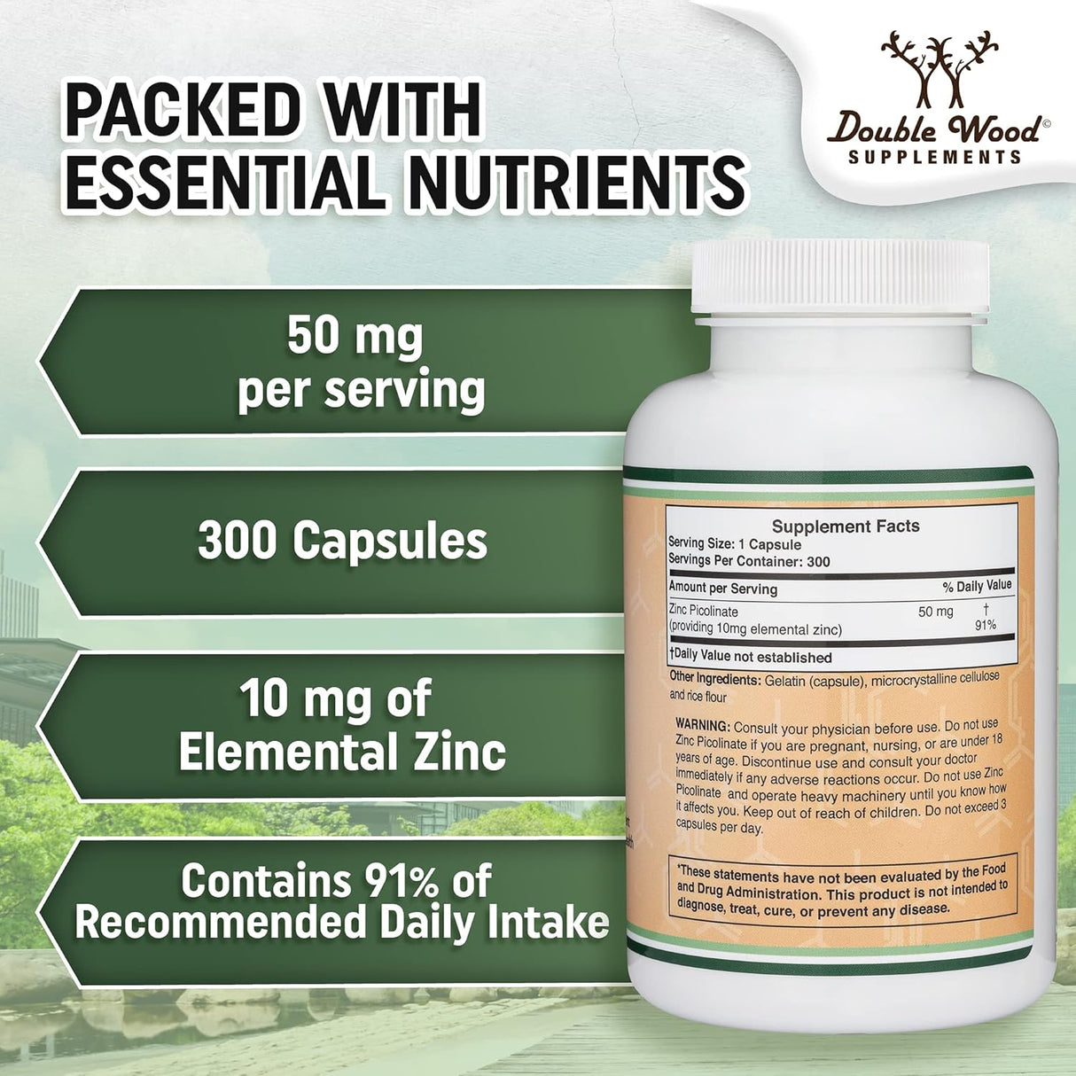 Suplemento Picolinato de zinc, 50 mg, 300 cápsulas